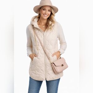 ESQUALO Beige Quilted Hooded Vest